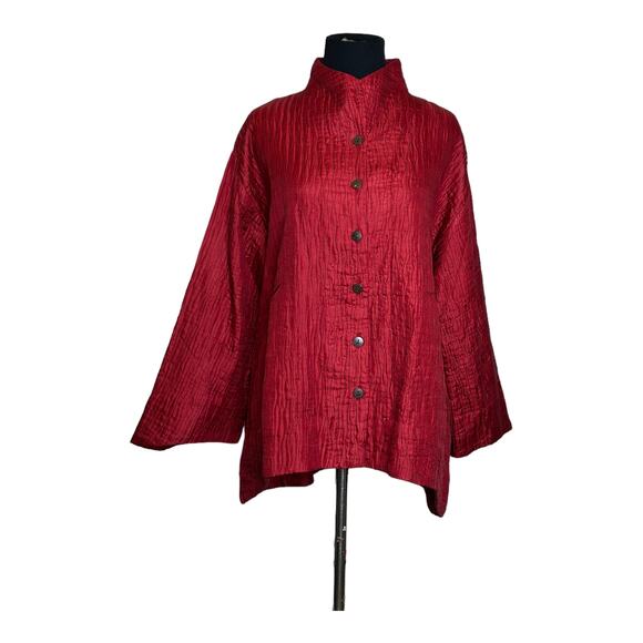 Joshi red silk lightweight quilted long sleeves buttoned jacket coat size S - Picture 14 of 16